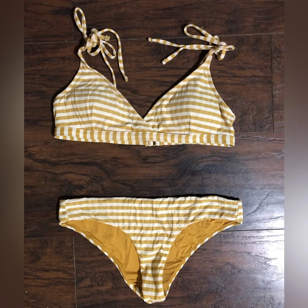 Rip Curl Triangle Bikini Set Yellow and White Striped size Small - Picture 2 of 4